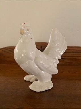 White Ceramic Rooster Figurine Decorative Accent